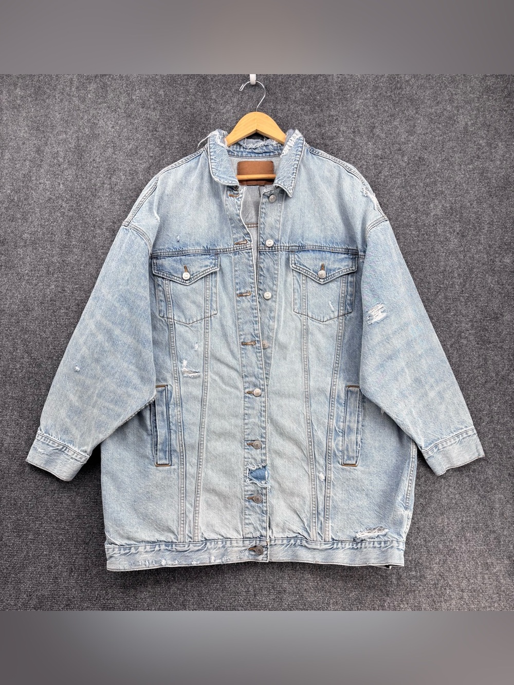American Eagle Oversized Grunge Distressed Boyfriend Jean Jacket Women’s XXL